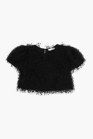 Short Sleeve Crew-neck Blouse with Fringes