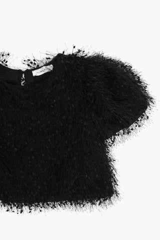 Short Sleeve Crew-neck Blouse with Fringes