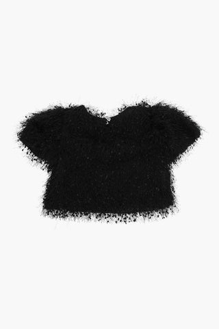 Short Sleeve Crew-neck Blouse with Fringes