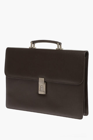 Grained Leather Business Bag with Combination Lock