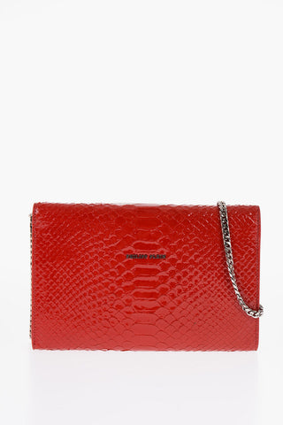 Crocodile Effect Patent Leather Clutch Decorated with Claw Rings