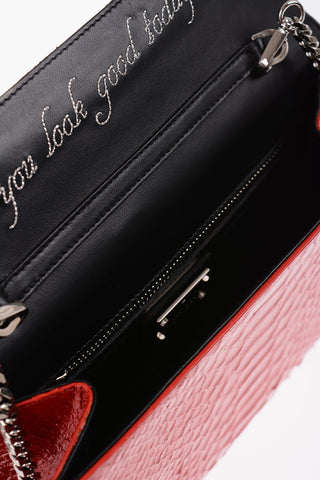 Crocodile Effect Patent Leather Clutch Decorated with Claw Rings