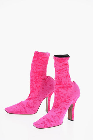 Velvet Sock Ankle Boots with Square Toe Heel 11.5cm