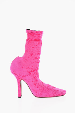 Velvet Sock Ankle Boots with Square Toe Heel 11.5cm
