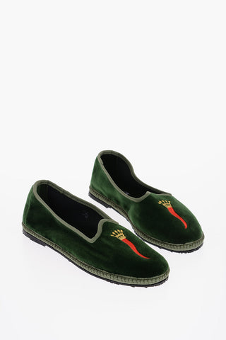 Solid Color Velvet Furlane with Chilli Pepper Embroidery