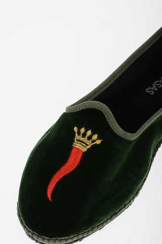 Solid Color Velvet Furlane with Chilli Pepper Embroidery