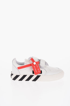 Leather Low-Top Sneakers VULCANIZED with Velcro Closure and Contrast Details