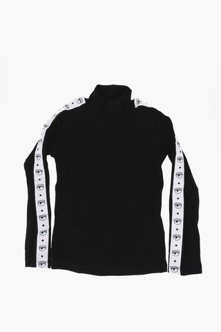 Ribbed Turtleneck Sweater with Logoed Side Band