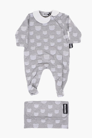 Stretch Cotton Romper Suit with All-Over Teddy Print