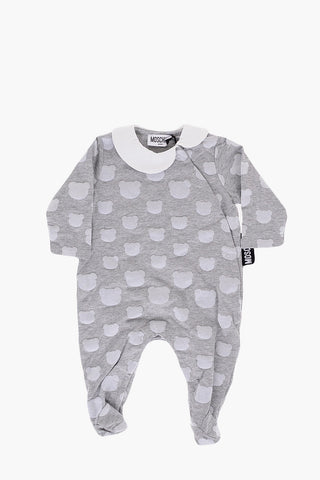 Stretch Cotton Romper Suit with All-Over Teddy Print