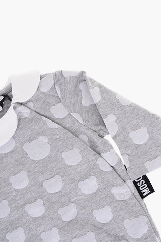 Stretch Cotton Romper Suit with All-Over Teddy Print
