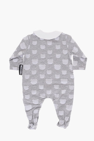 Stretch Cotton Romper Suit with All-Over Teddy Print