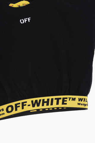 Solid Color Crop T-Shirt with Logoed Industrial Band