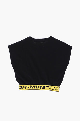 Solid Color Crop T-Shirt with Logoed Industrial Band