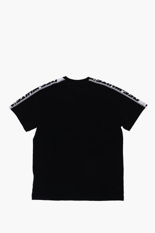 Solid Color Crew-neck T-Shirt with Logoed Band