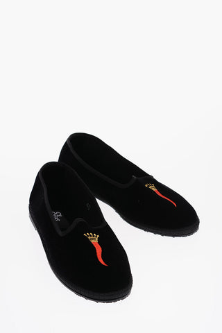 Solid Color Velvet Furlane with Chilli Pepper Embroidery