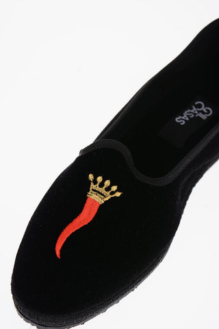 Solid Color Velvet Furlane with Chilli Pepper Embroidery
