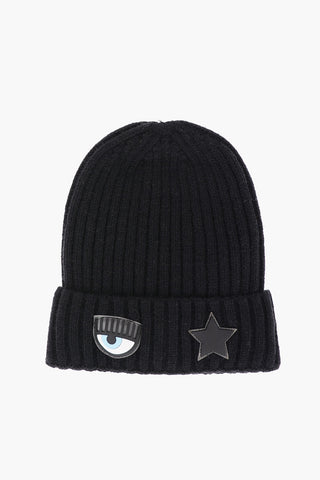 Beanie in Tinta Unita a Costine con Patch Logo