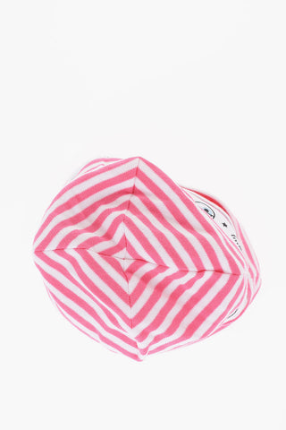 Two-Tone Striped Beanie with Logoed Band and Glitter Detail