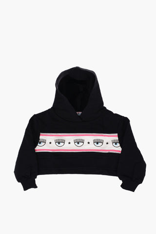 Brushed Cotton Cropped Hoodie with Glitter Details