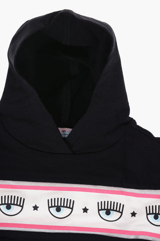Brushed Cotton Cropped Hoodie with Glitter Details