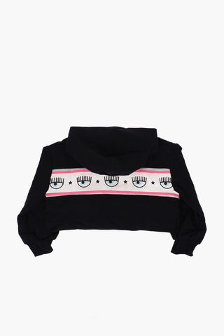Brushed Cotton Cropped Hoodie with Glitter Details