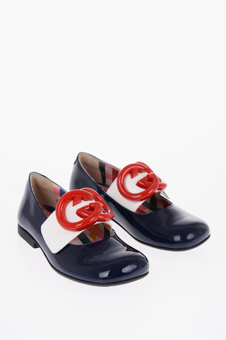 Ballerine in Pelle Lucida con Placca Logo a Contrasto