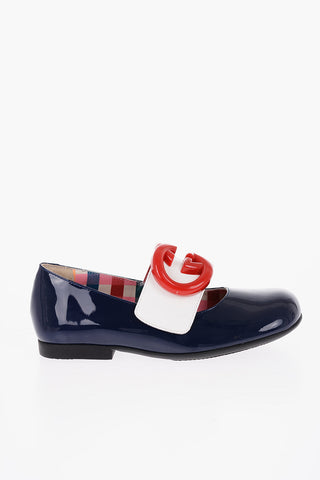 Ballerine in Pelle Lucida con Placca Logo a Contrasto