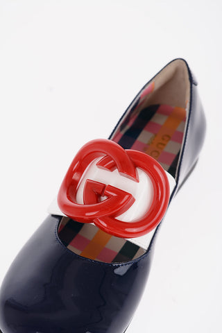 Ballerine in Pelle Lucida con Placca Logo a Contrasto