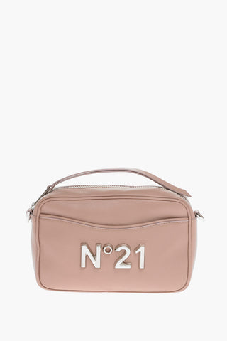 Leather Handbag with Plaque Logo