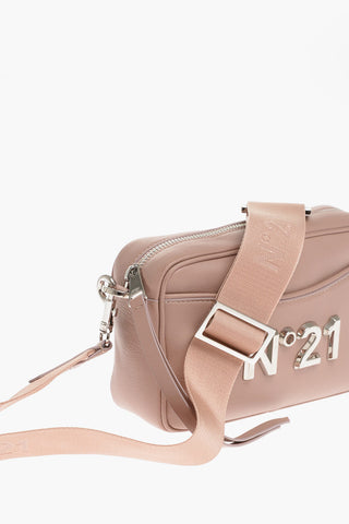 Leather Handbag with Plaque Logo