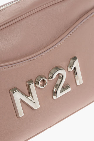 Leather Handbag with Plaque Logo