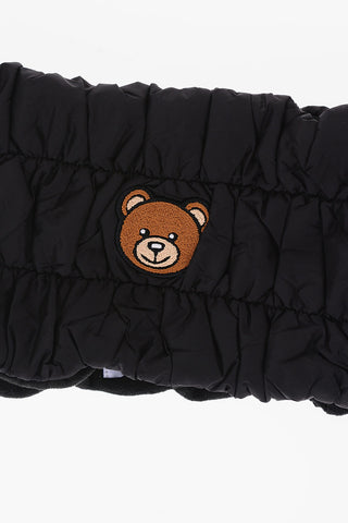 Teddy Bear Embroidered Nylon Neck Warmer and Beanie Set