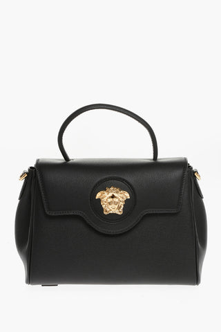 Borsa Top Handle in Pelle Martellata con Chiusura Medusa