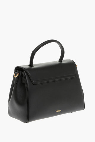Textured Leather Top Handle Bag with Medusa Closure