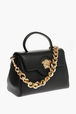 Textured Leather Top Handle Bag with Medusa Closure