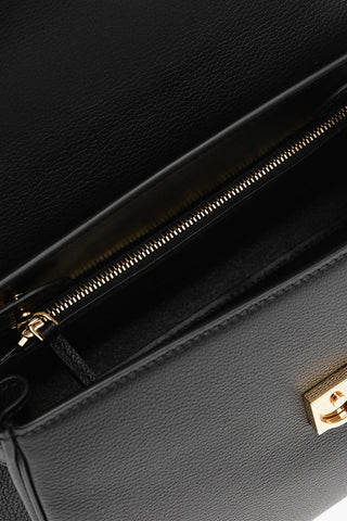 Textured Leather Top Handle Bag with Medusa Closure