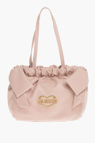 LOVE Borsa a Spalla in Ecopelle con Logo Dorato e Fiocchi Laterali