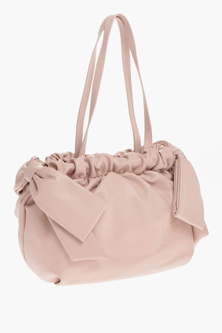 LOVE Borsa a Spalla in Ecopelle con Logo Dorato e Fiocchi Laterali