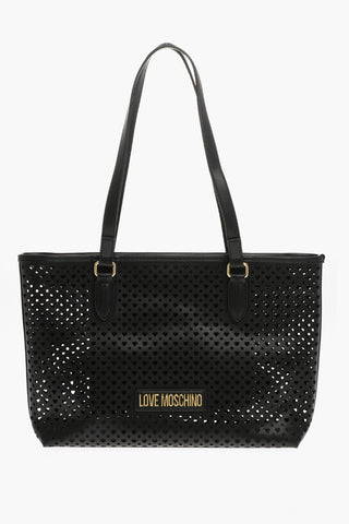 LOVE All-Over Perforated Faux Leather Tote Bag