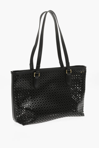 LOVE All-Over Perforated Faux Leather Tote Bag