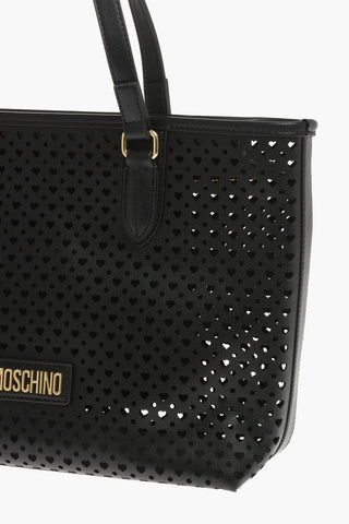LOVE All-Over Perforated Faux Leather Tote Bag