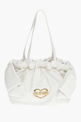 LOVE Faux Leather Shoulder Bag with Maxi Bow Details and Golden Logo