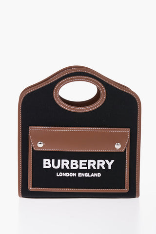 Borsa a Mano in Cotone con Finiture in Pelle