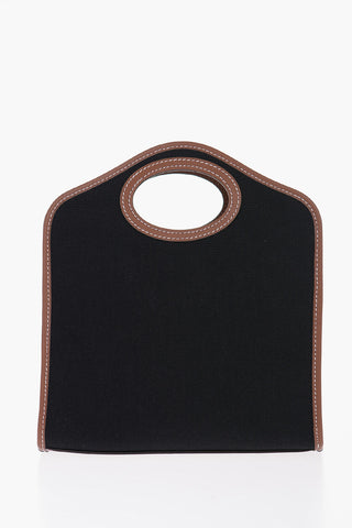Borsa a Mano in Cotone con Finiture in Pelle