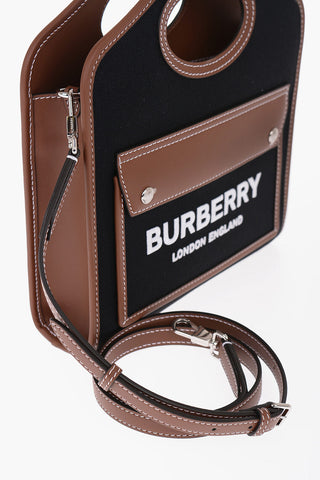 Borsa a Mano in Cotone con Finiture in Pelle