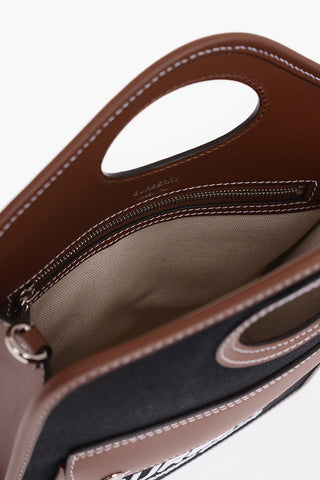 Borsa a Mano in Cotone con Finiture in Pelle