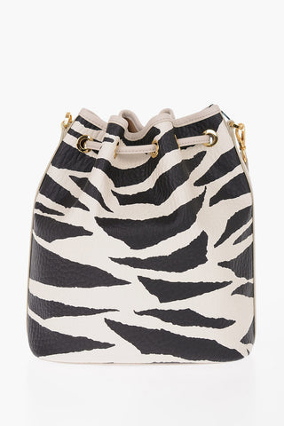 Animal Motif Textured Leather Bucket Bag with Matched Pouch
