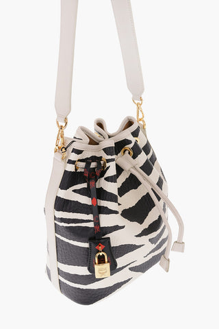 Animal Motif Textured Leather Bucket Bag with Matched Pouch