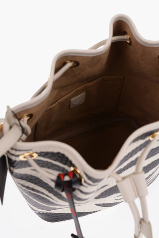 Animal Motif Textured Leather Bucket Bag with Matched Pouch